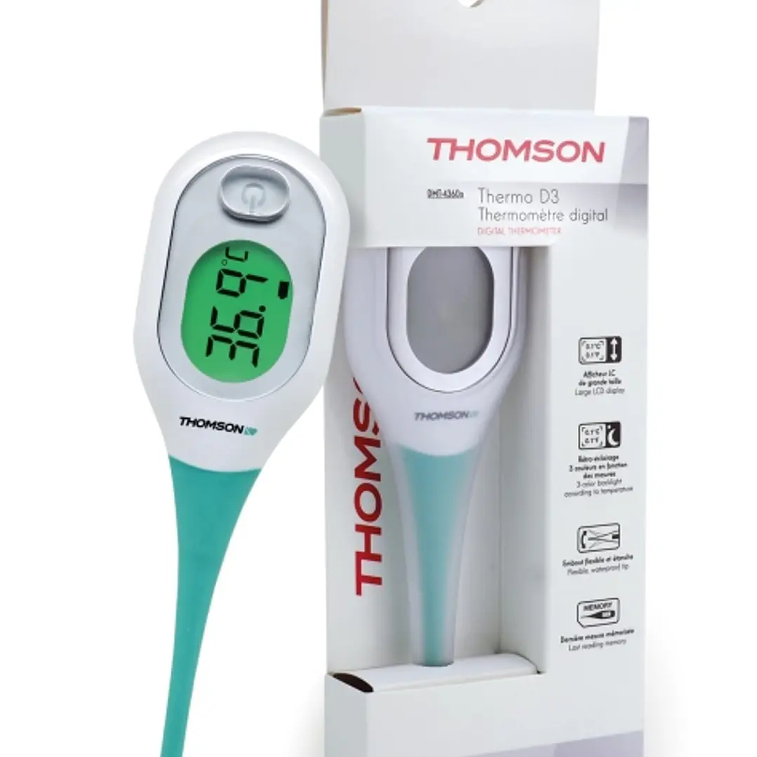 Thomson Thermo D3 Termometro Clinico Digital - Medicion Rapida - Punta Flexible - Pantalla Retroiluminada 3 Colores 1