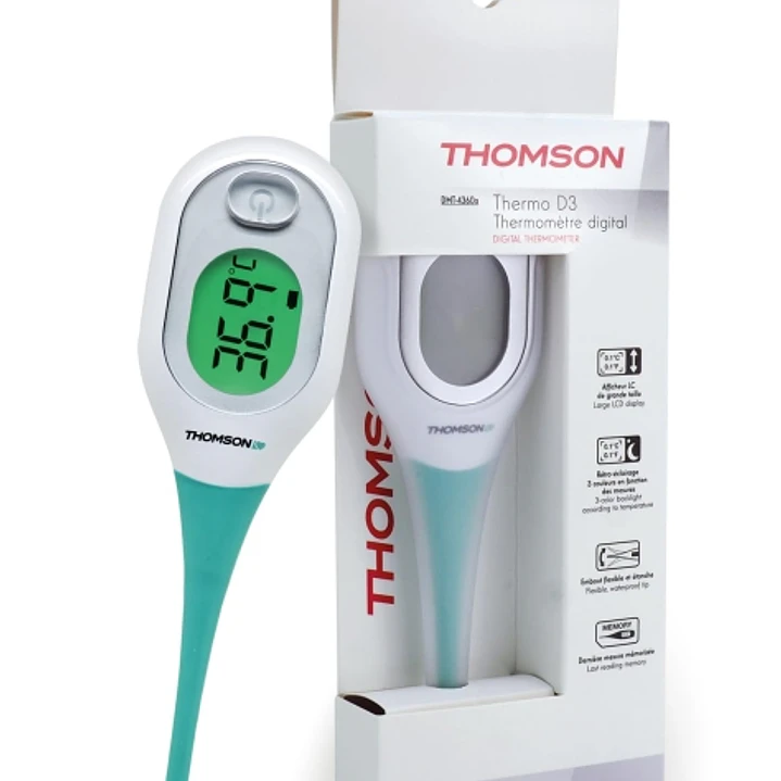 Thomson Thermo D3 Termometro Clinico Digital - Medicion Rapida - Punta Flexible - Pantalla Retroiluminada 3 Colores 1