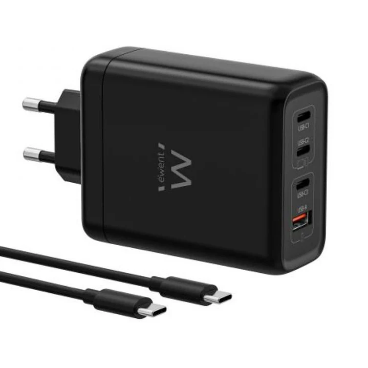 EWENT Cargador USB 140W GaN Fast 4-puertos 2m 1