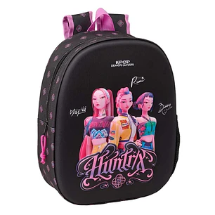 Safta K-Pop Demon Hunters Mochila 3D - Portabotellas - Hombreras Acolchadas - Asa de Mano Superior - 27x33x10cm - Color Negro