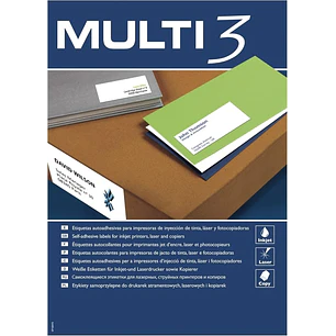 Multi3 Pack de 2.400 Etiquetas Rectangulares Tamaño 70x36mm - 100 Hojas por 24 Etiquetas - Adhesivo Permanente - Cantos Rectos - Color Blanco