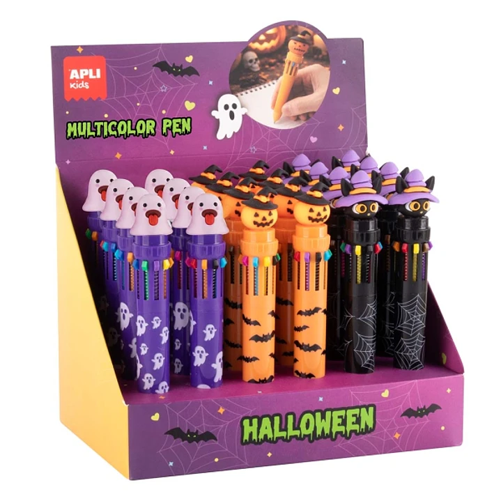 Apli Kids Halloween Expositor con 24 Boligrafos Retractiles Multicolor - 10 Colores de Tinta - 3 Modelos Diferentes 1