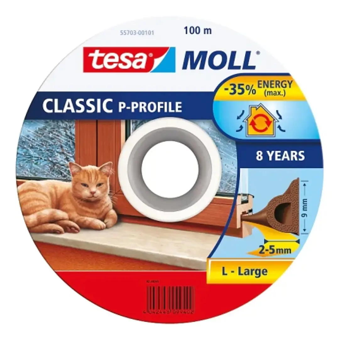 Tesa Moll Classic P-Perfil Burlete para Ventanas Perfil P 100m x 9mm x 4mm - Color Marron 1