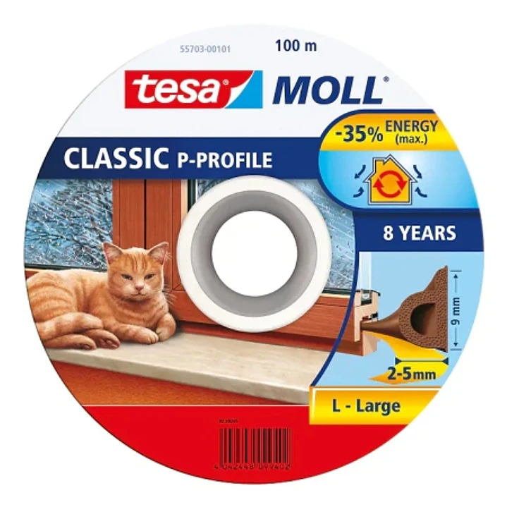 Tesa Moll Classic P-Perfil Burlete para Ventanas Perfil P 100m x 9mm x 4mm - Color Marron 1