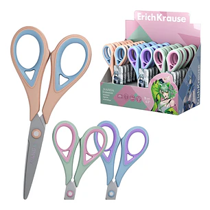 ErichKrause Endeavor Manga Expositor con 24 Tijeras de 16cm - Mangos de Plastico y Goma Antideslizante - Cuchillas en Forma de Arco - Ergonomicas - Ac