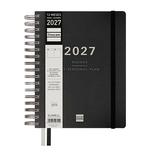 Finocam Tempus Agenda - Anual 2027 - 1 Dia por Pagina - 155x217mm - Espiral Doble - Tapa Extradura de Polipropileno - 2 Cintas Marcapaginas - Papel Cr