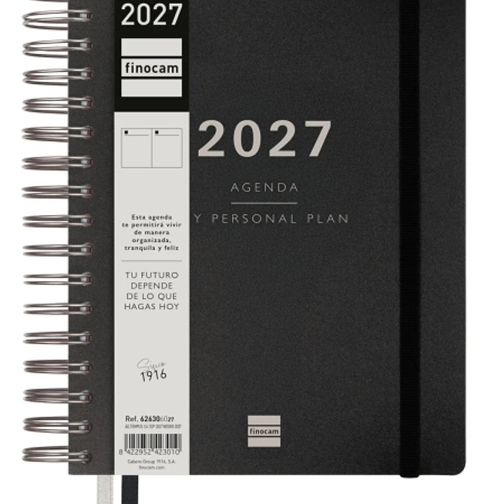 Finocam Tempus Agenda - Anual 2027 - 1 Dia por Pagina - 155x217mm - Espiral Doble - Tapa Extradura de Polipropileno - 2 Cintas Marcapaginas - Papel Cr 1