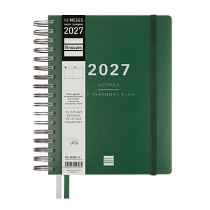 Finocam Tempus Agenda - Anual 2027 - 1 Dia por Pagina - 155x217mm - Espiral Doble - Tapa Extradura de Polipropileno - 2 Cintas Marcapaginas - Papel Cr