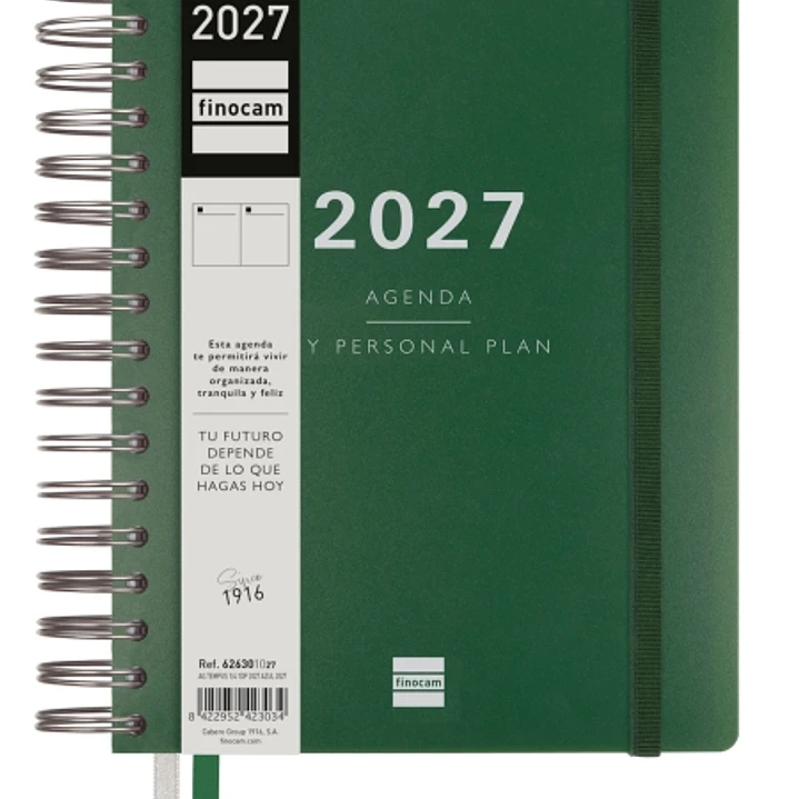 Finocam Tempus Agenda - Anual 2027 - 1 Dia por Pagina - 155x217mm - Espiral Doble - Tapa Extradura de Polipropileno - 2 Cintas Marcapaginas - Papel Cr 1