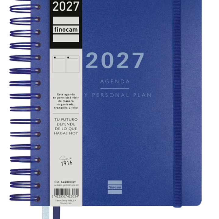 Finocam Tempus Agenda - Anual 2027 - 1 Dia por Pagina - 155x217mm - Espiral Doble - Tapa Extradura de Polipropileno - 2 Cintas Marcapaginas - Papel Cr 1