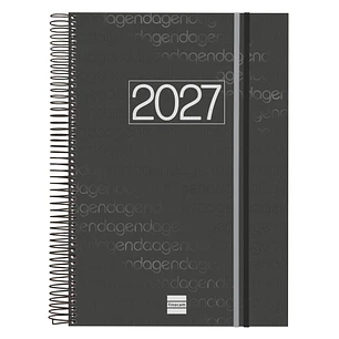 Finocam Espiral Basics Year Agenda en Catalan - Anual 2027 - 1 Dia por Pagina - Formato E40 - 210x297mm - Goma Elastica - Tapa de Polipropileno - Esqu