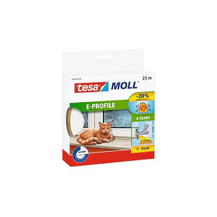 Tesa Moll Classic E-Perfil Burlete para Ventanas Perfil E 25m x 9mm x 4mm - Color Blanco
