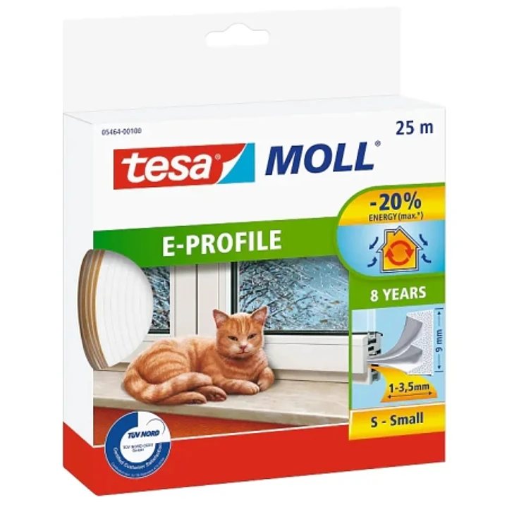 Tesa Moll Classic E-Perfil Burlete para Ventanas Perfil E 25m x 9mm x 4mm - Color Blanco 1