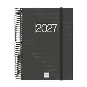 Finocam Espiral Basics Year Agenda en Catalan - Anual 2027 - 1 Dia por Pagina - Formato E10 - 155x212mm - Goma Elastica - Tapa de Polipropileno - Esqu
