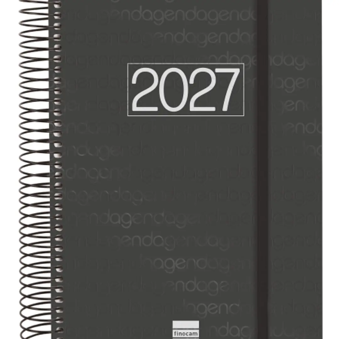 Finocam Espiral Basics Year Agenda en Catalan - Anual 2027 - 1 Dia por Pagina - Formato E10 - 155x212mm - Goma Elastica - Tapa de Polipropileno - Esqu 1