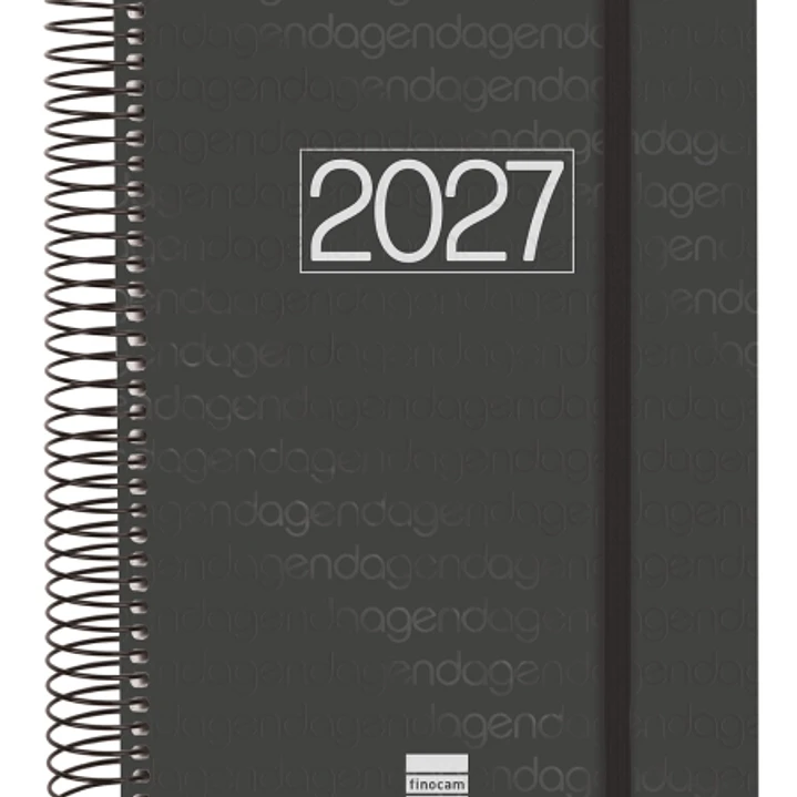 Finocam Espiral Basics Year Agenda en Catalan - Anual 2027 - 1 Dia por Pagina - Formato E10 - 155x212mm - Goma Elastica - Tapa de Polipropileno - Esqu 1