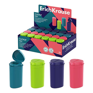 ErichKrause ClickUp Reef Expositor con 24 Sacapuntas con Contenedor - Plastico - Cuchilla Niquelada de Acero al Carbono - Orificio de 8mm - Colores Su