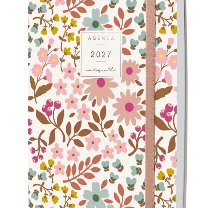 Finocam Moniquilla Agenda Profesional - Anual 2027 - 1 Dia por Pagina - Formato A5 - 148x210mm - Goma Elastica - Cinta Punto - Tapa Blanda de PU - Esq 1