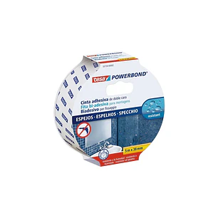 Tesa Powerbond Espejos Cinta Adhesiva de Doble Cara Especial para Espejos 38mm x 5m - Color Blanco