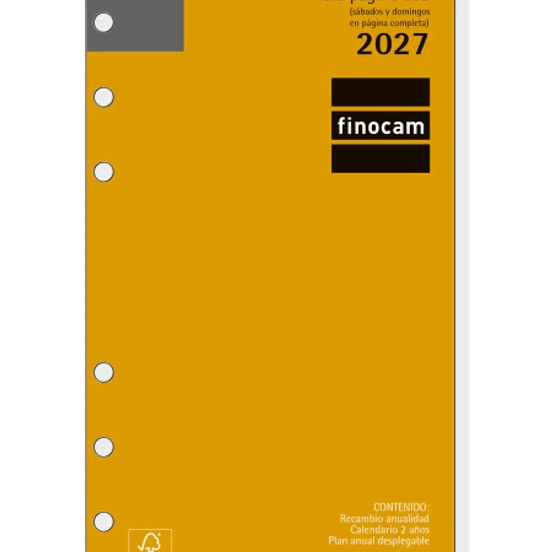 Finocam C998 Recambio para Agenda Classic - Anual 2027 - 1 Dia por Pagina - Formato 609 - 94x171mm - 6 Taladros - Papel de 70g/m2 - Esquinas Microperf 1