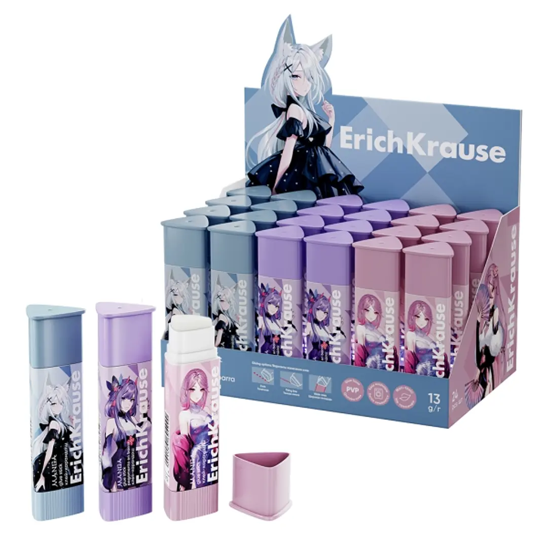 ErichKrause Prism Manga Expositor con 24 Pegamentos en Barra - 13g - No Toxico - Facil de Lavar con Agua - sin Disolventes - Multisuperficie - Color B 1