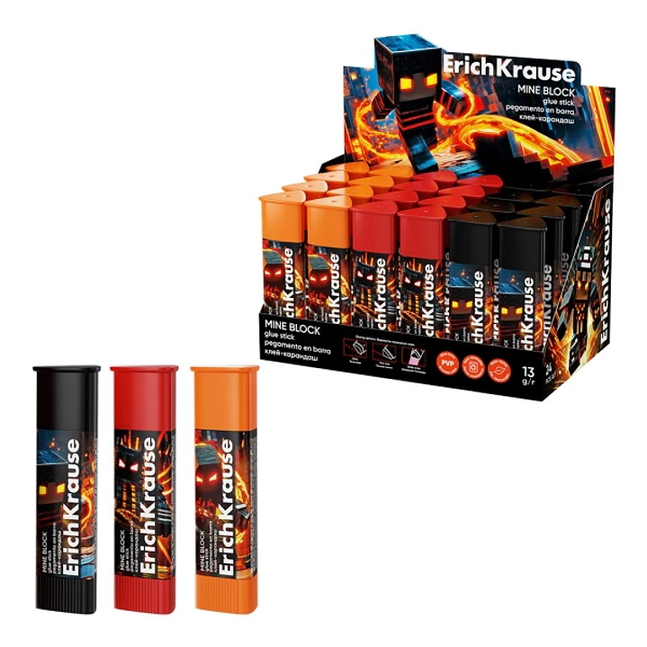 ErichKrause Prism Mine Block Expositor con 24 Pegamentos en Barra - 13g - Adhesion Fuerte - Multisuperficie - Color Blanco 1