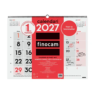 Finocam Neutro Calendario de Pared en Catalan - Anual 2027 - Mes Vista - Formato XL - 540x420mm - Espiral Doble - Papel de 135g/m2 - Espacio para Escr