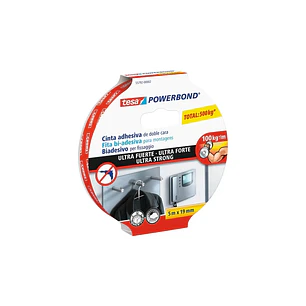 Tesa Ultra Strong Cinta Adhesiva de Doble Cara Ultra Fuerte 19mm x 5m - Color Blanco