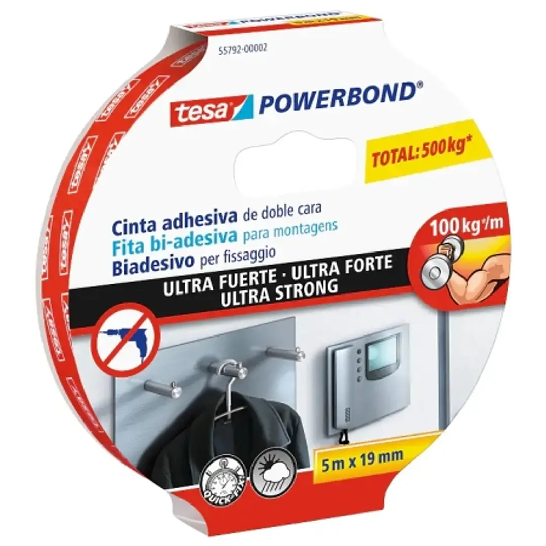 Tesa Ultra Strong Cinta Adhesiva de Doble Cara Ultra Fuerte 19mm x 5m - Color Blanco 1