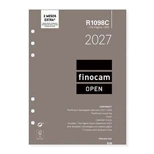 Finocam R1098C Recambio para Agenda Open en Catalan - Anual 2027 - 1 Dia por Pagina - Formato 1000 - 155x215mm - 6 Taladros - Papel de 70g/m2 - Color 