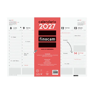 Finocam Neutro Vade Calendario - Anual 2027 - Semana Vista Vertical - 420x310mm - Encolado - Papel de 90g/m2 - Espacio para Notas - Color Rojo y Blanc