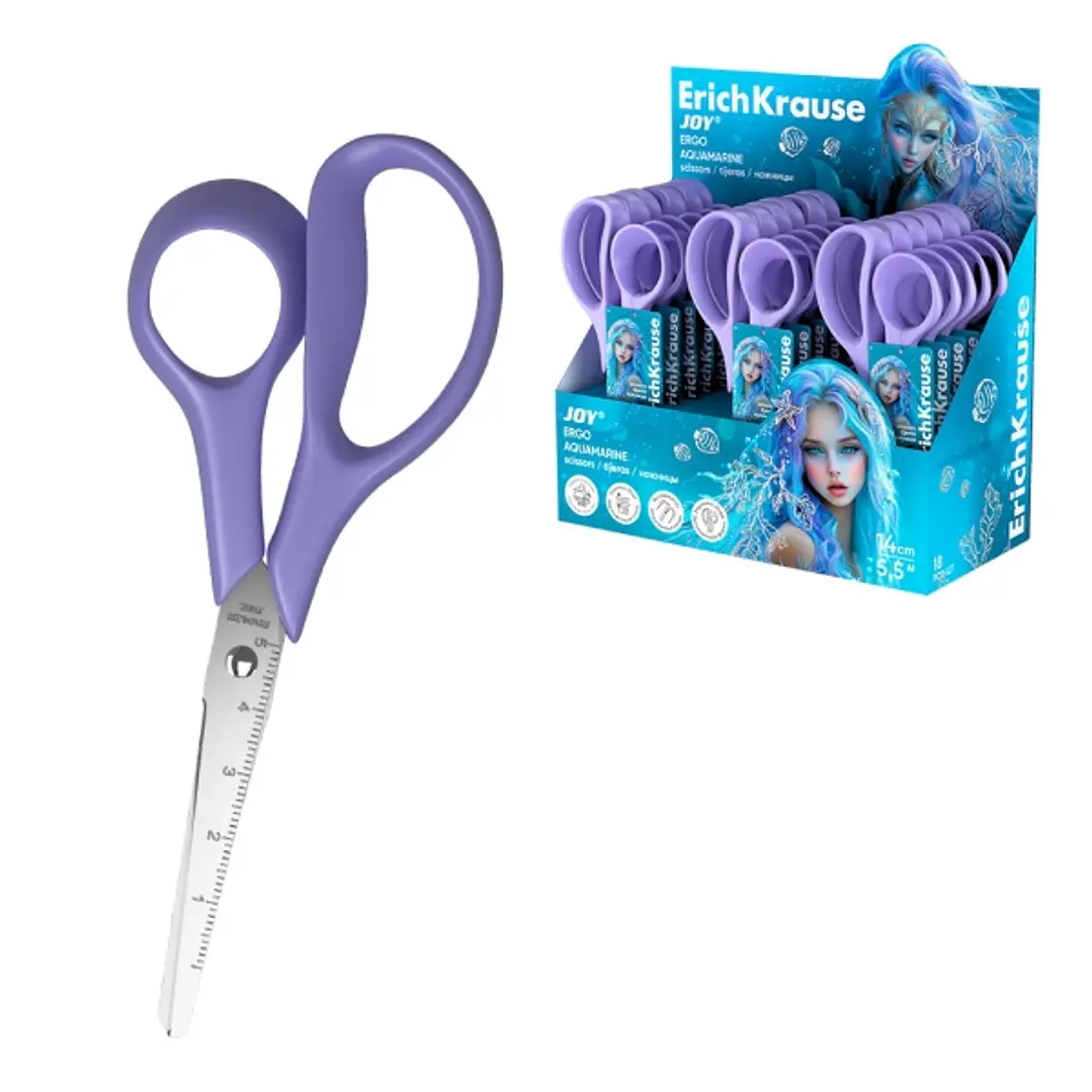 ErichKrause JOY Ergo Aquamarine Expositor con 24 Tijeras de 14cm - Mangos de Plastico Resistente a Golpes - Ergonomicas - Color Lila 1