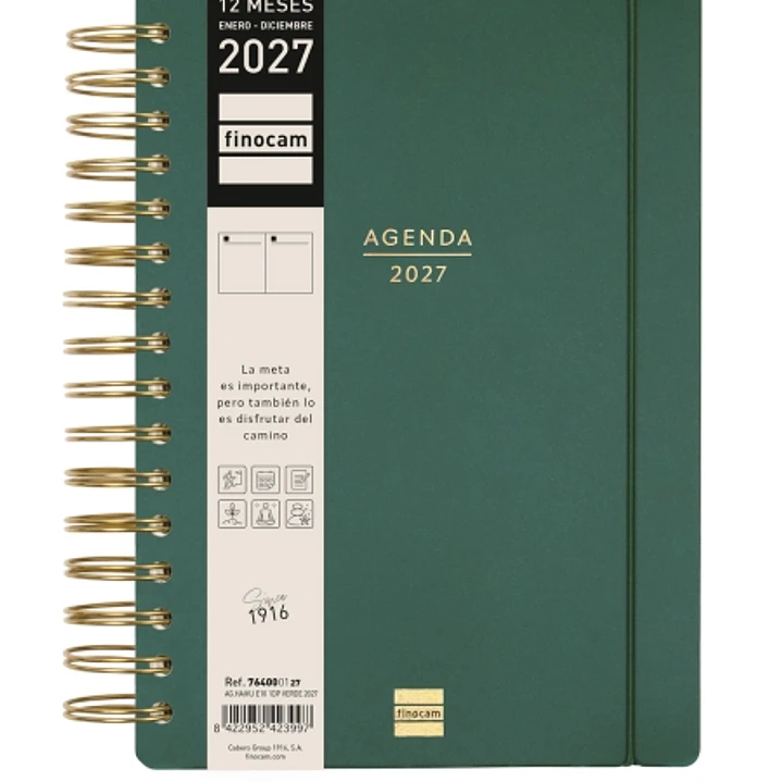Finocam Haiku Agenda - Anual 2027 - 1 Dia por Pagina - Formato E10 - 155x212mm - Espiral Doble - Tapa Dura de Tacto Suave - Goma Elastica - Papel de 9 1