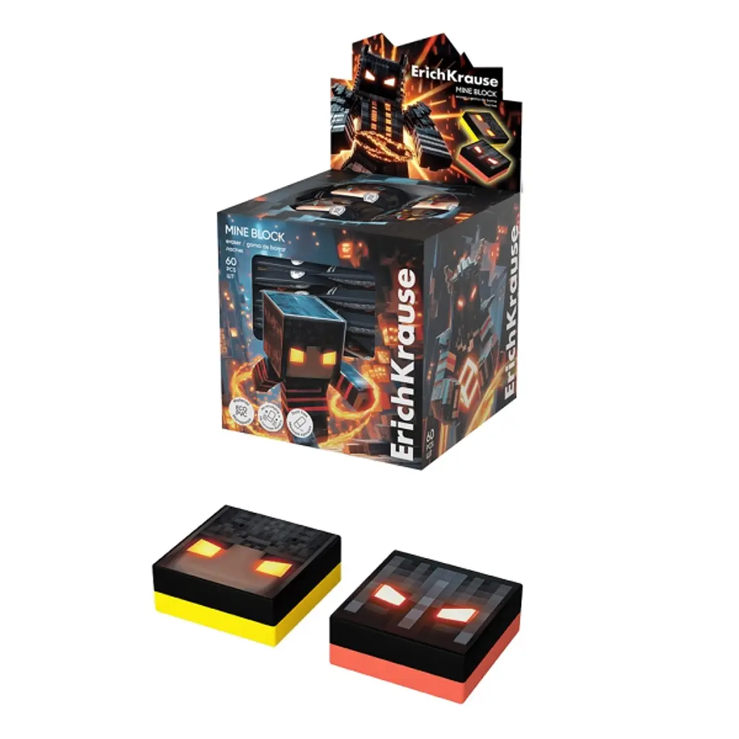 ErichKrause Mine Block Expositor con 60 Gomas de Borrar - PVC Ecologico - Hipoalergenico - No Deja Residuos - No Rasga el Papel - Colores Surtidos 1