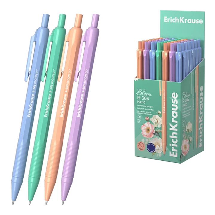 ErichKrause R-305 Matic Pastel Bloom Boligrafo Retractil - Modelos Surtidos - Trazo 0.35mm - Color Azul 1