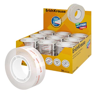 ErichKrause Crystal Expositor con 36 Cintas Adhesivas - Alta Adhesion - 18mm de Ancho - 33 Metros - Resistente al Desgarro Longitudinal - Color Transp