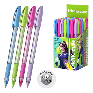 ErichKrause U-109 Stick and Grip Spring Boligrafo con Capuchon - Modelos Surtidos - Trazo 0.3mm - Zona de Agarre de Goma - Tinta de Baja Viscosidad - 