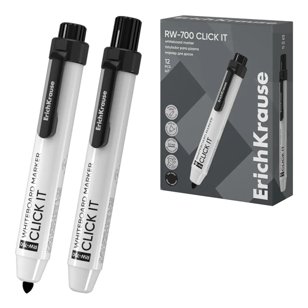 ErichKrause RW-700 Click it Rotulador para Pizarra Blanca - Sistema Retractil - Punta Conica - Trazo de 2.0mm - Tinta a Base de Alcohol - No Toxico -  1