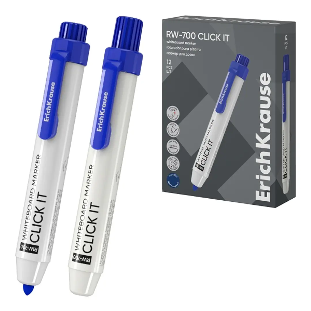 ErichKrause RW-700 Click it Rotulador para Pizarra Blanca - Sistema Retractil - Punta Conica - Trazo de 2.0mm - Tinta a Base de Alcohol - No Toxico -  1