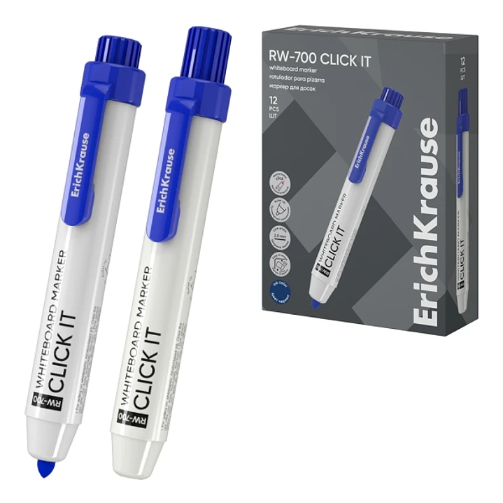 ErichKrause RW-700 Click it Rotulador para Pizarra Blanca - Sistema Retractil - Punta Conica - Trazo de 2.0mm - Tinta a Base de Alcohol - No Toxico -  1