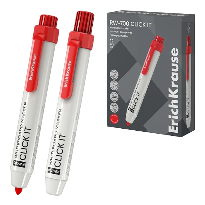 ErichKrause RW-700 Click it Rotulador para Pizarra Blanca - Sistema Retractil - Punta Conica - Trazo de 2.0mm - Tinta a Base de Alcohol - No Toxico -  1