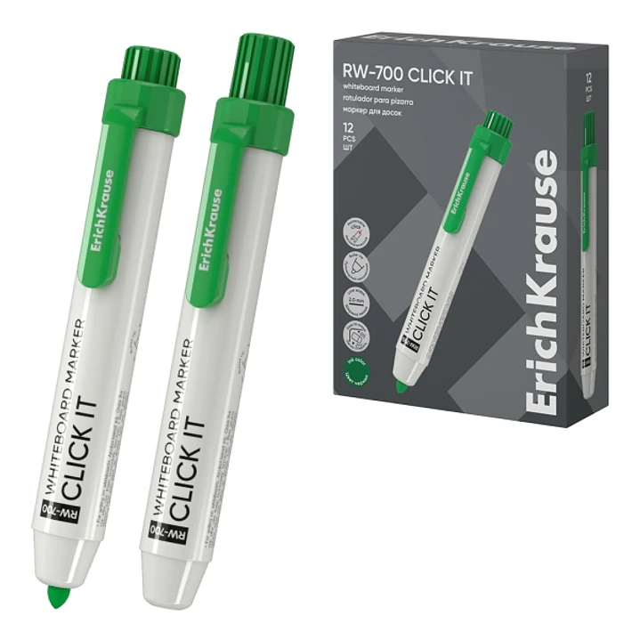ErichKrause RW-700 Click it Rotulador para Pizarra Blanca - Sistema Retractil - Punta Conica - Trazo de 2.0mm - Tinta a Base de Alcohol - No Toxico -  1
