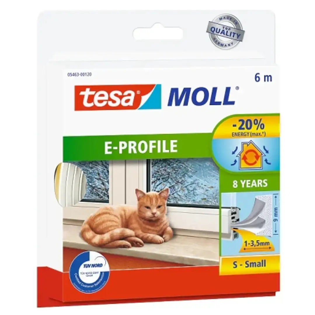 Tesa Moll Classic E-Perfil Burlete para Ventanas Perfil E 6m x 9mm x 4mm - Color Blanco 1