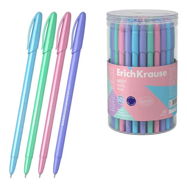 ErichKrause Neo Stick Pastel Boligrafo con Capuchon - Modelos Surtidos - Trazo 0.26mm - Tinta de Baja Viscosidad - Color Azul 1