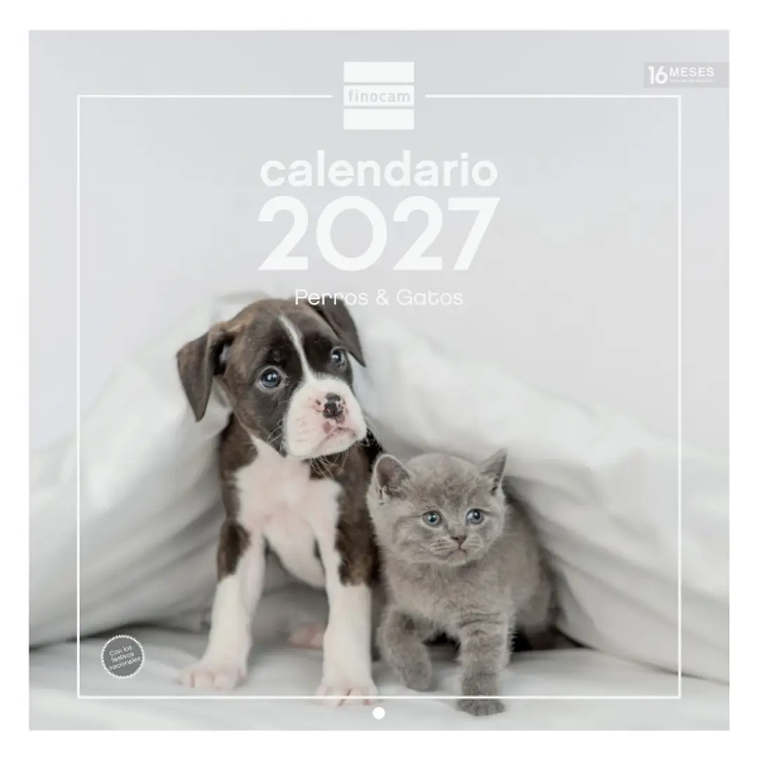 Finocam Perros y Gatos Calendario de Pared - 16 Meses 26/27 - Mes Vista - 300x300mm - Papel de 170g/m2 - Imagenes Tematicas Surtidas - Espacio para No 1