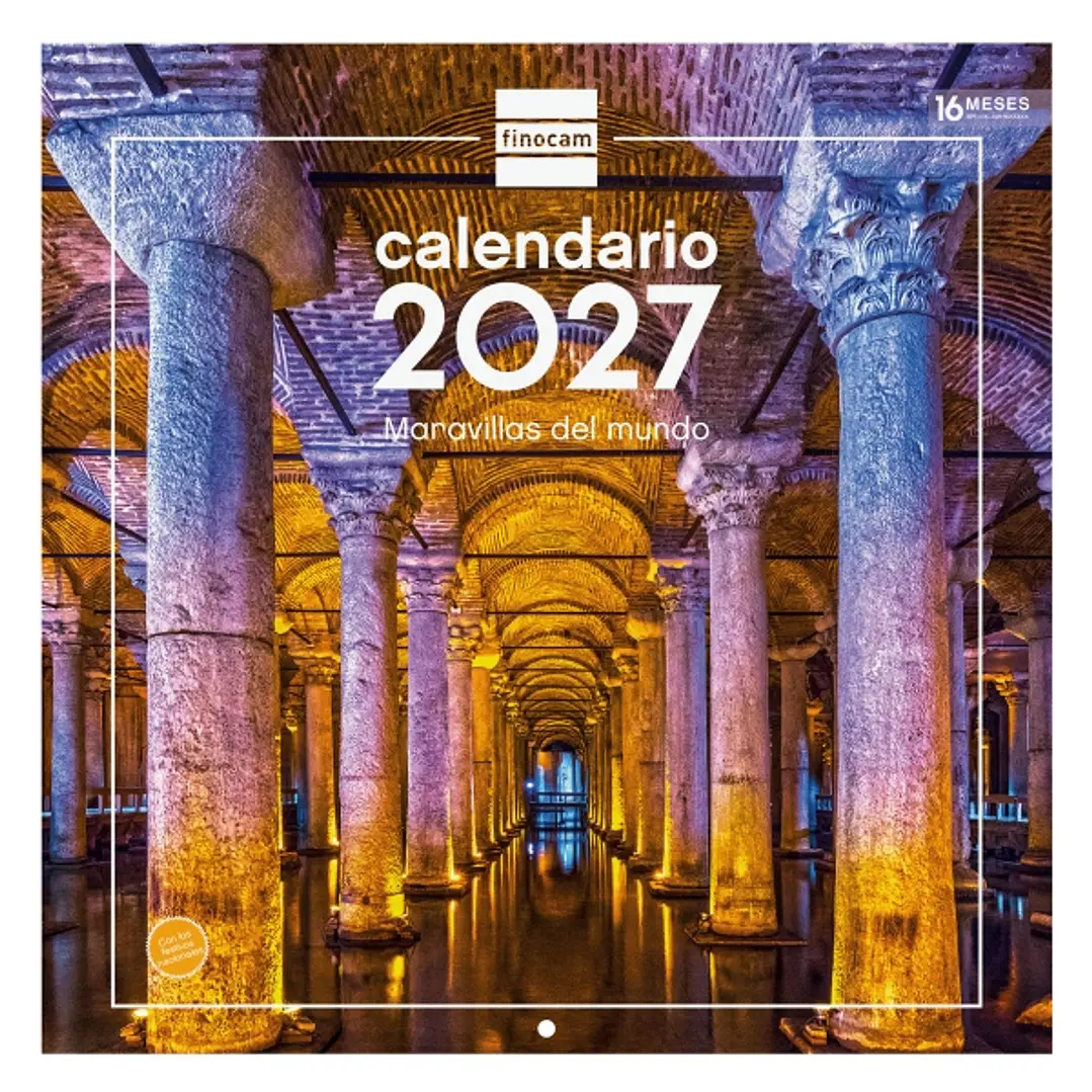 Finocam Maravillas del Mundo Calendario de Pared - 16 Meses 26/27 - Mes Vista - 300x300mm - Papel de 170g/m2 - Imagenes Tematicas Surtidas - Espacio p 1