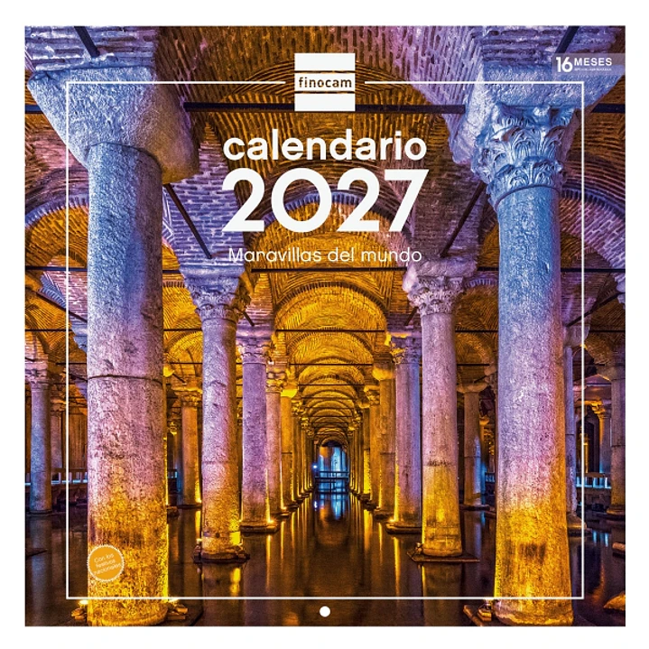 Finocam Maravillas del Mundo Calendario de Pared - 16 Meses 26/27 - Mes Vista - 300x300mm - Papel de 170g/m2 - Imagenes Tematicas Surtidas - Espacio p 1