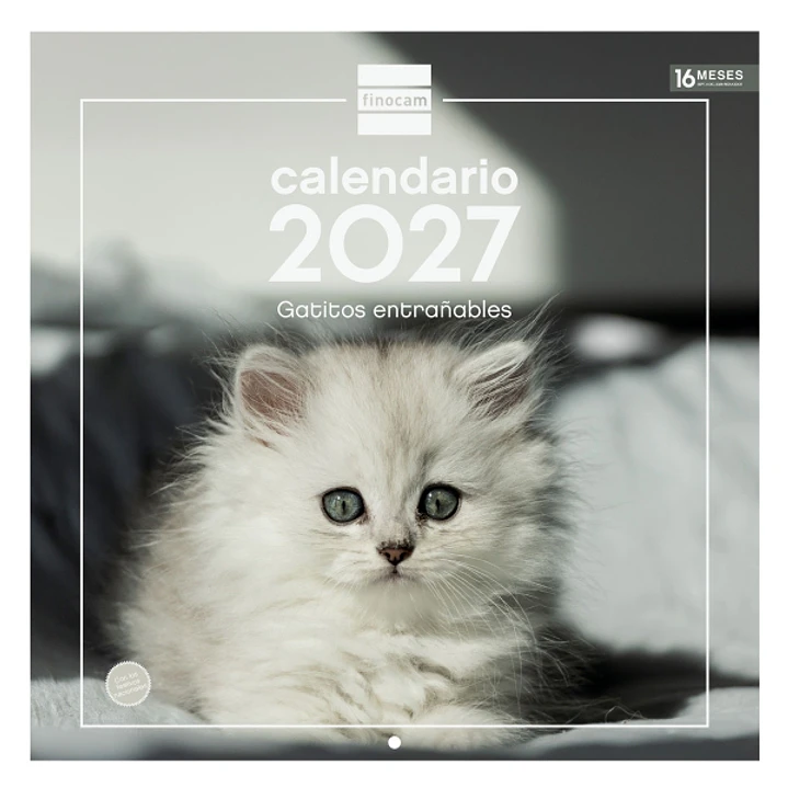 Finocam Gatitos Calendario de Pared - 16 Meses 26/27 - Mes Vista - 300x300mm - Papel de 170g/m2 - Imagenes Tematicas Surtidas - Espacio para Notas 1