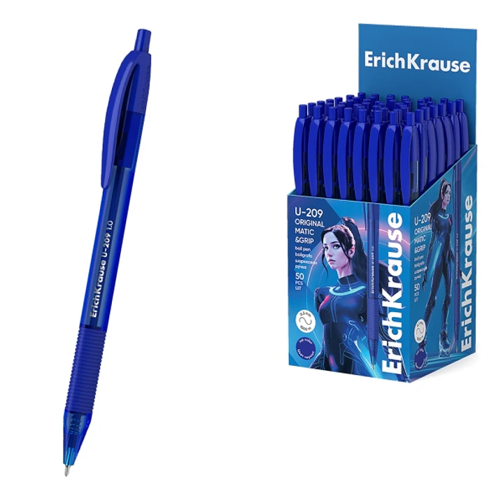 ErichKrause U-209 Matic and Grip Original Boligrafo Retractil - Punta de 1.0mm - Trazo 0.3mm - Zona de Agarre de Goma - Color Azul 1