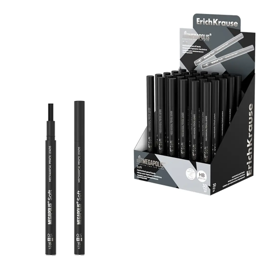 ErichKrause MEGAPOLIS Soft Expositor con 30 Packs de 15 Minas de Repuesto para Portaminas - 0.5mm en Grado HB - Colores Surtidos 1